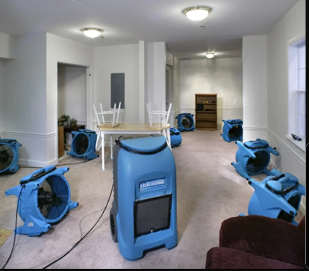 Air movers and dehumidifier setup for Water Extraction & Removal in Cameron
